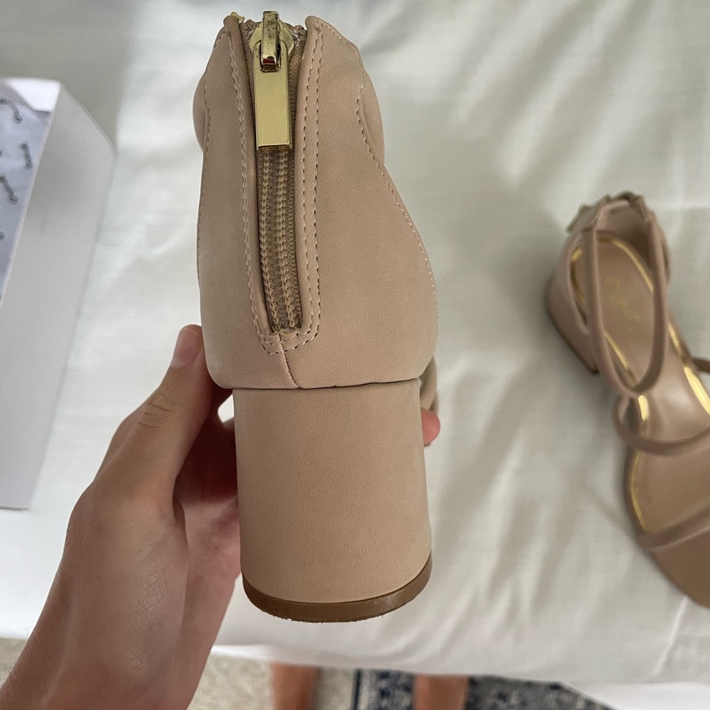 Taupe Block Heels With Square Toe. - image 2